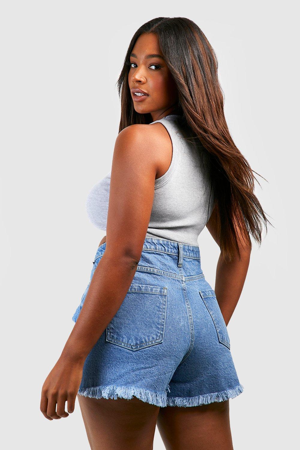 Plus size 2025 distressed denim shorts